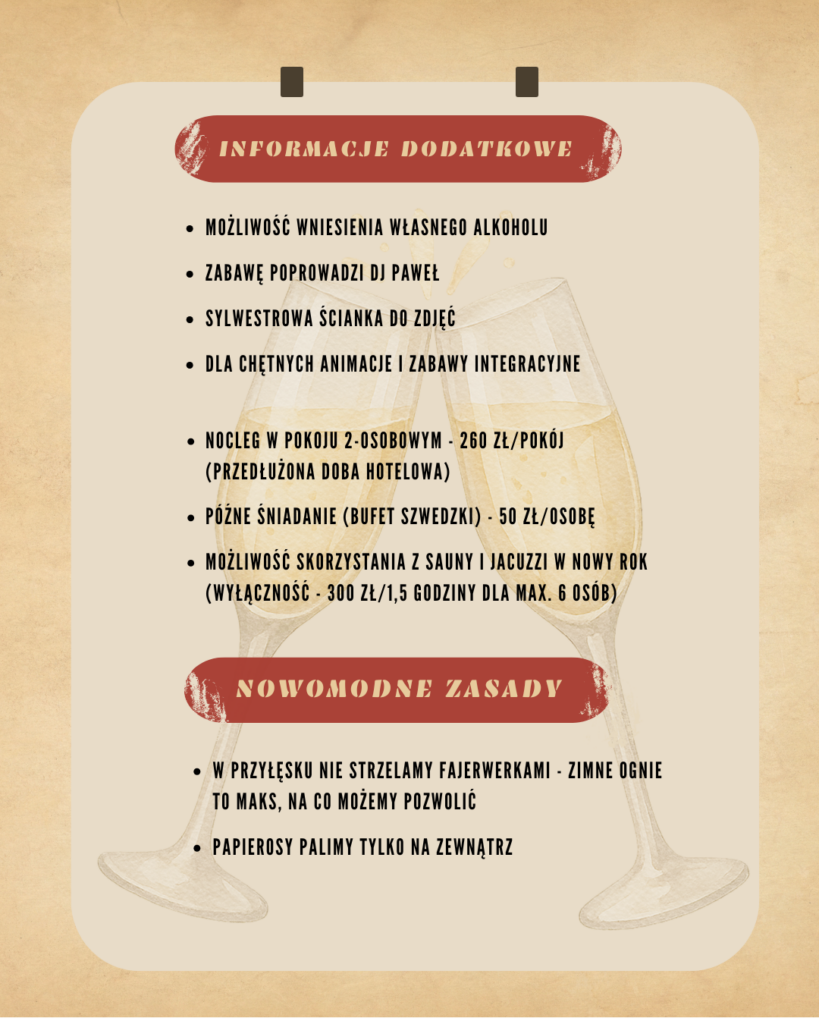 Informacje na temat zabawy sylwestrowej